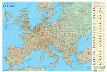 Стенна карта на Европа   физич. 70/100  !!!