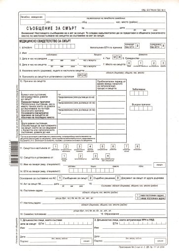 Съобщение за смърт А4 Вестник