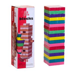 Игра дървени кубчета 54 части  ДЖЕНГА  ЦВЕТНА
